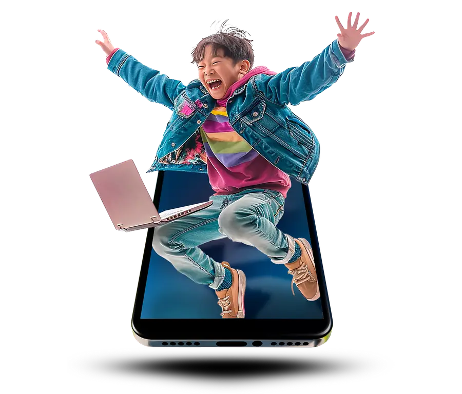 Niño saltando fuera de un móvil: experiencias digitales que hacen la diferencia